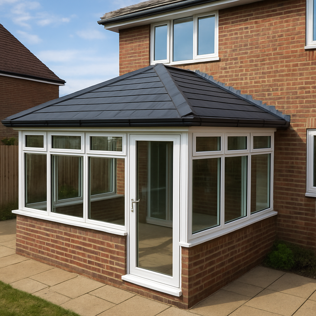 A conservatory with a replacement warm roof